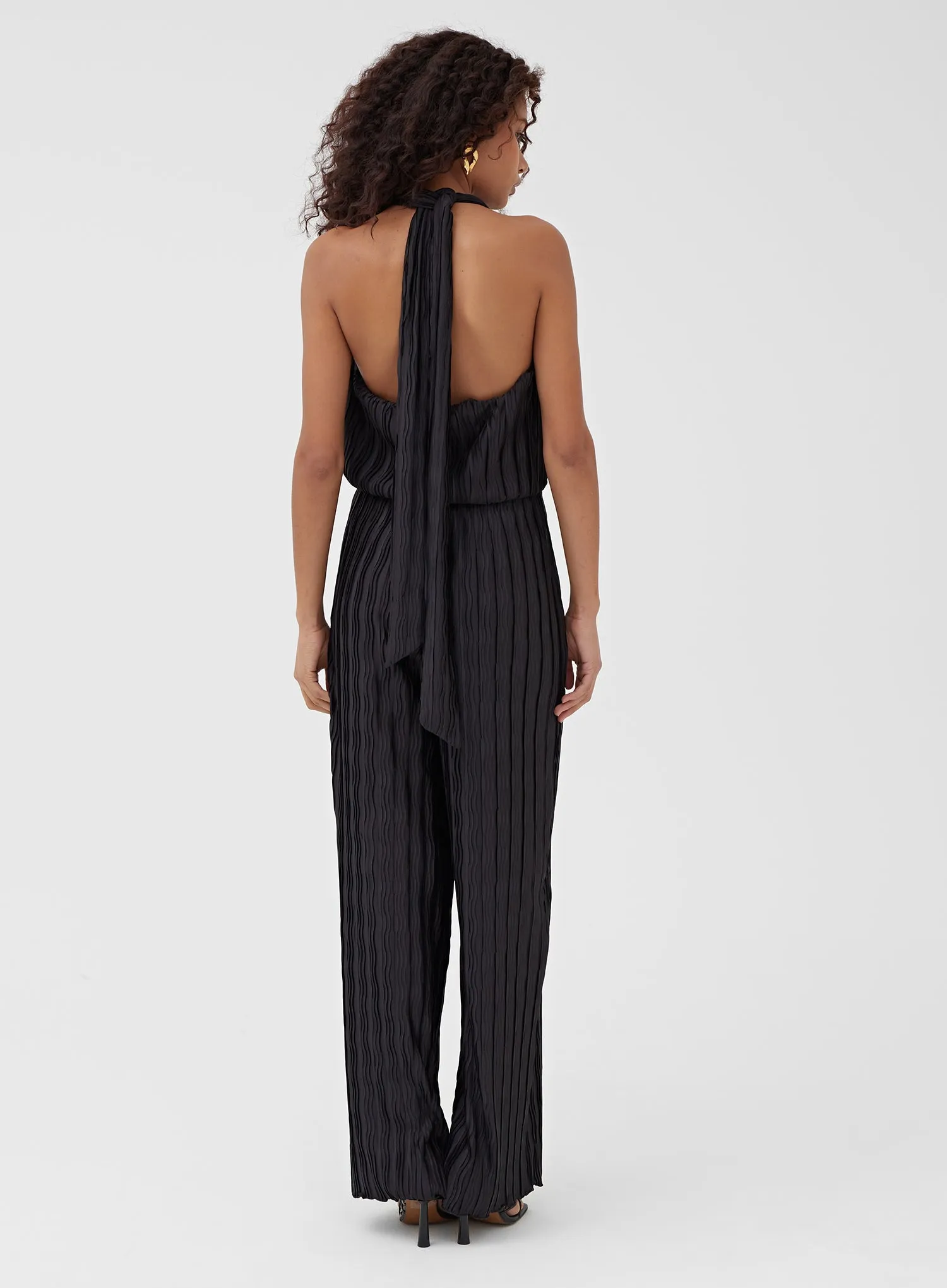 Black Halterneck Plisse Wide Leg Jumpsuit – Jenna sold by 4th and Reckless product image thumbnail 4