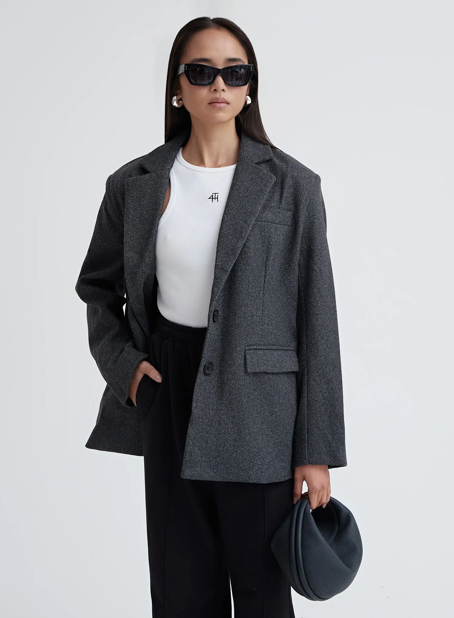 Dark Grey Textured Wool Blazer - Ellea sold by 4th and Reckless