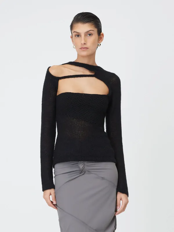 09 Alpaca Mixed Stitch Top | Black sold by Paris Georgia