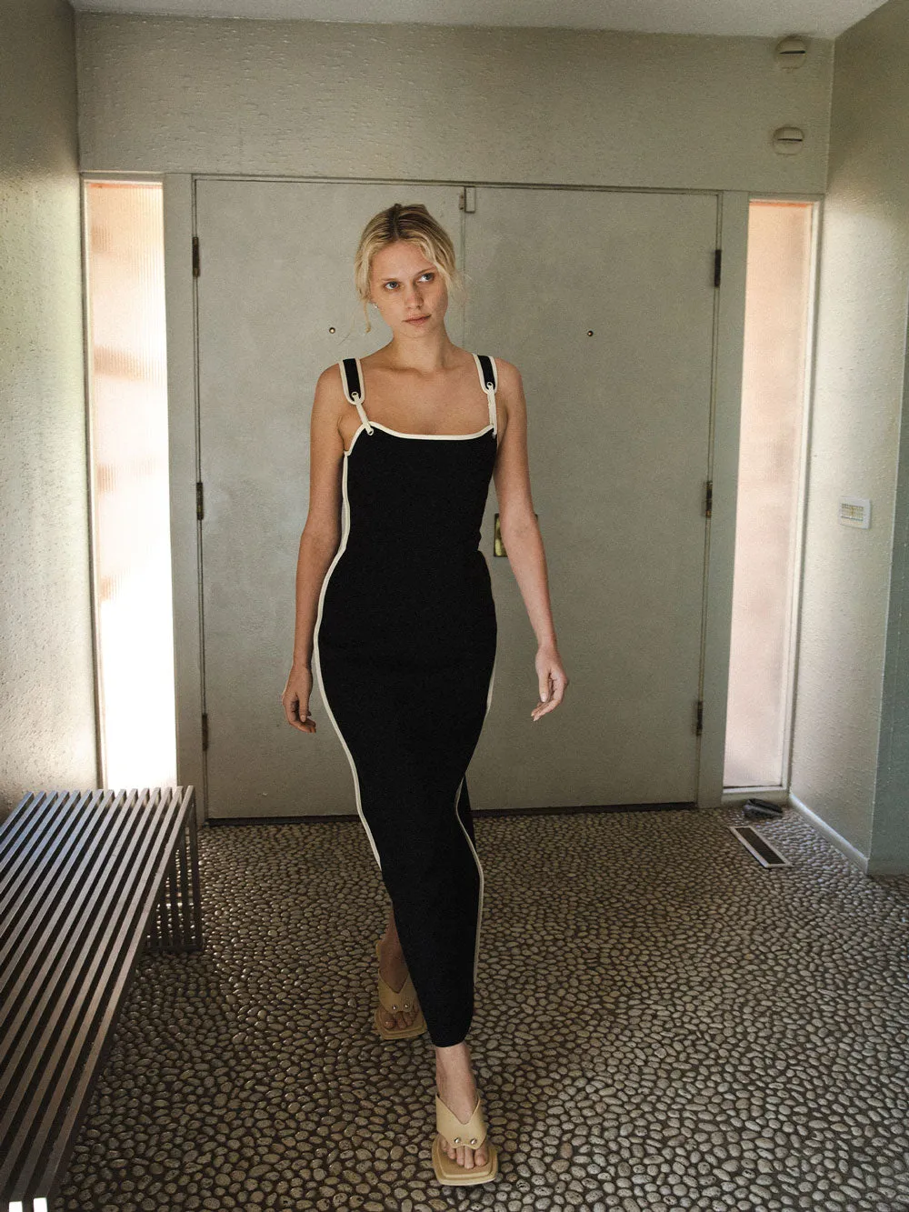 Sculpted Lottie Dress | Black with Cream sold by Paris Georgia