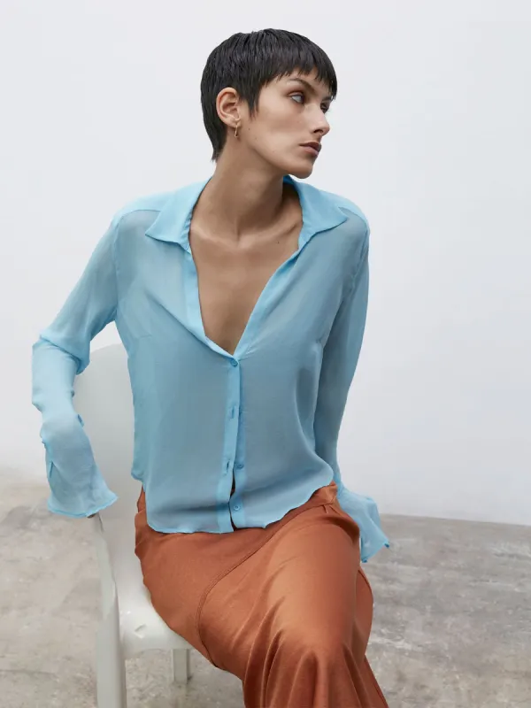 09 Sheer Silk Shirt | Iris Blue made by Paris Georgia