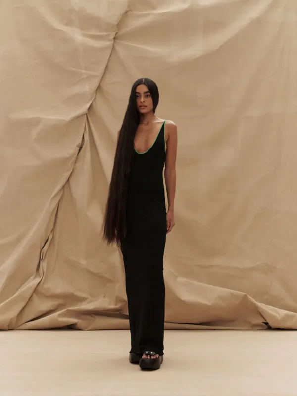 07 VITA DRESS | BLACK WITH BASIL sold by Paris Georgia