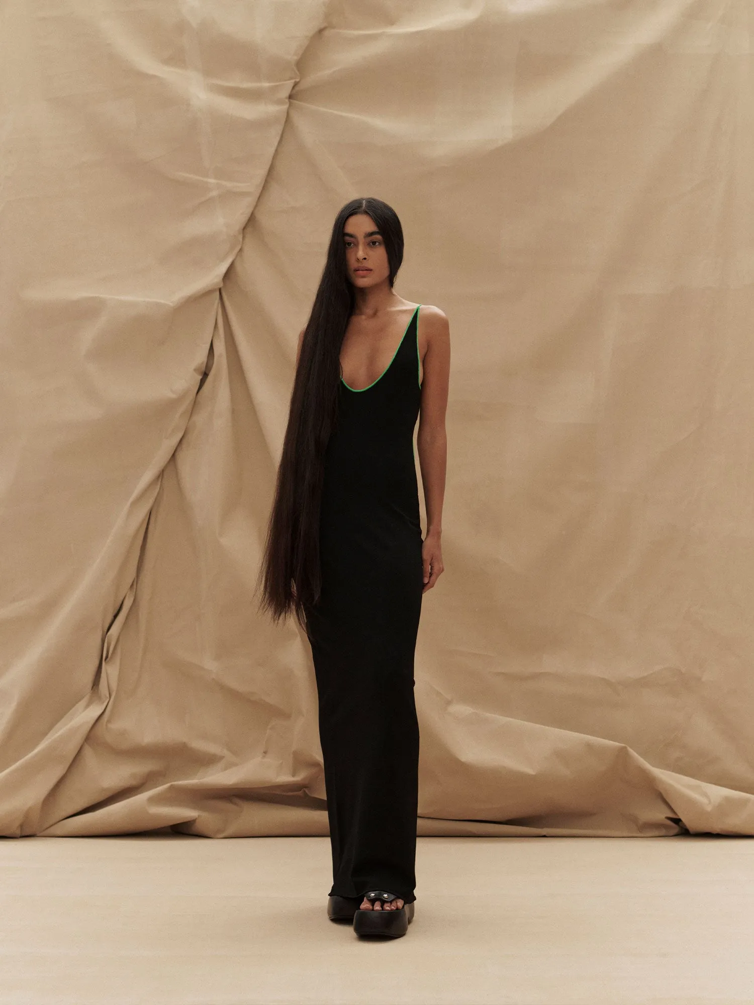 07 VITA DRESS | BLACK WITH BASIL sold by Paris Georgia