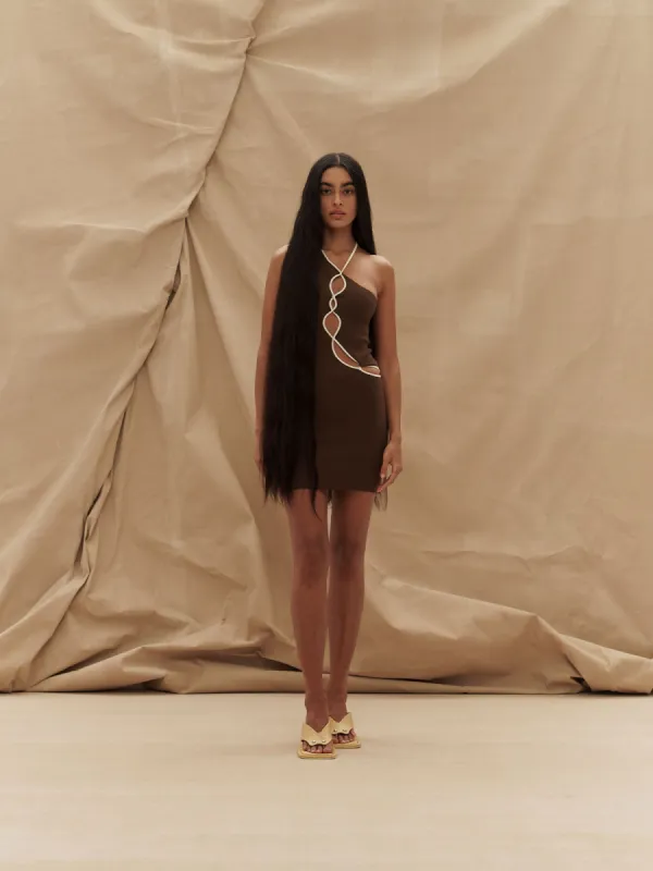 07 SQUIGGLE DRESS | CAROB WITH CREAM made by Paris Georgia