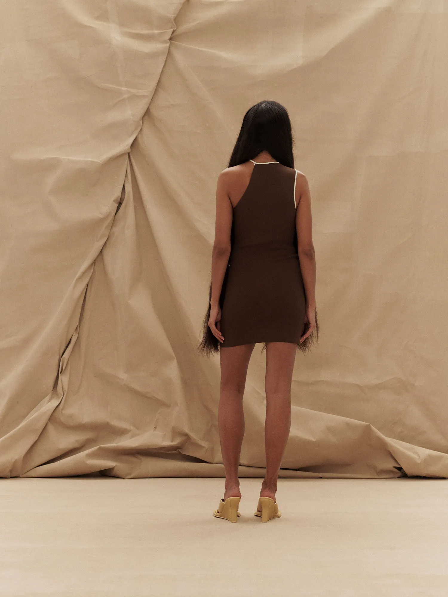 07 SQUIGGLE DRESS | CAROB WITH CREAM sold by Paris Georgia product image thumbnail 5