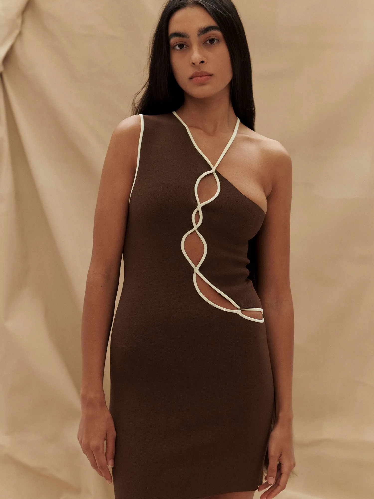 07 SQUIGGLE DRESS | CAROB WITH CREAM sold by Paris Georgia product image thumbnail 4