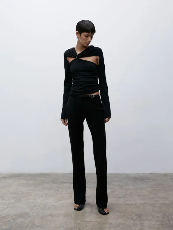 09 Sleek Belted Pant | Black sold by Paris Georgia