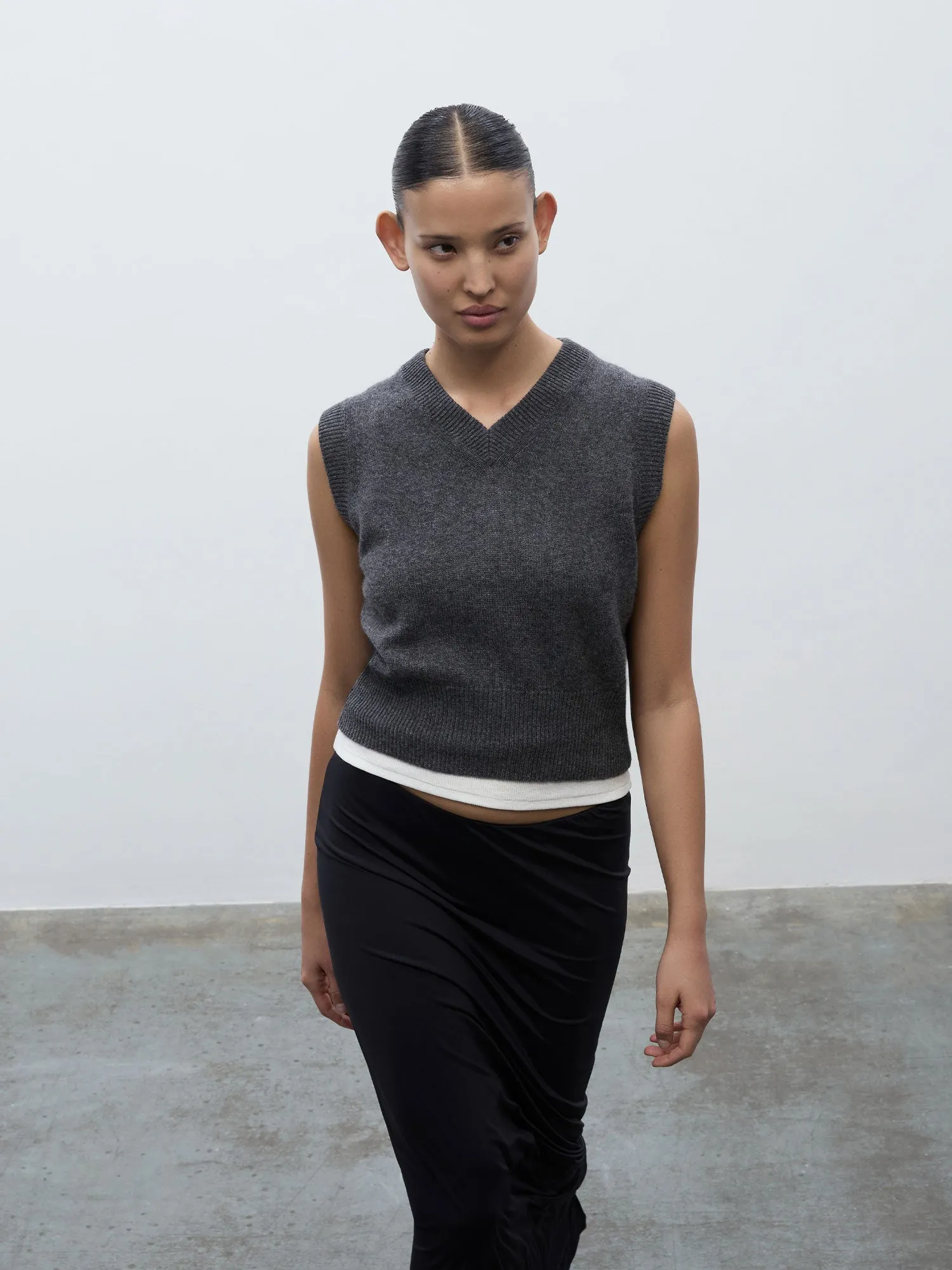 Elemental Merino Cashmere Vest | Charcoal sold by Paris Georgia