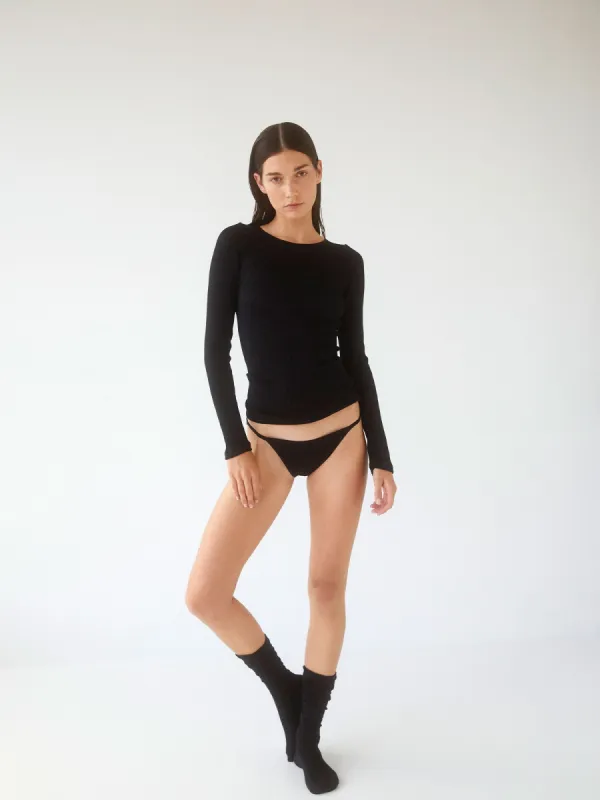 04 Elemental Silk Rib Top | Black sold by Paris Georgia