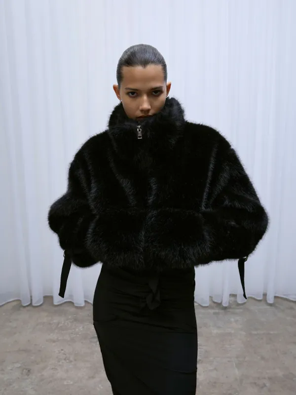 Seb Faux Fur Bomber Jacket | Black made by Paris Georgia