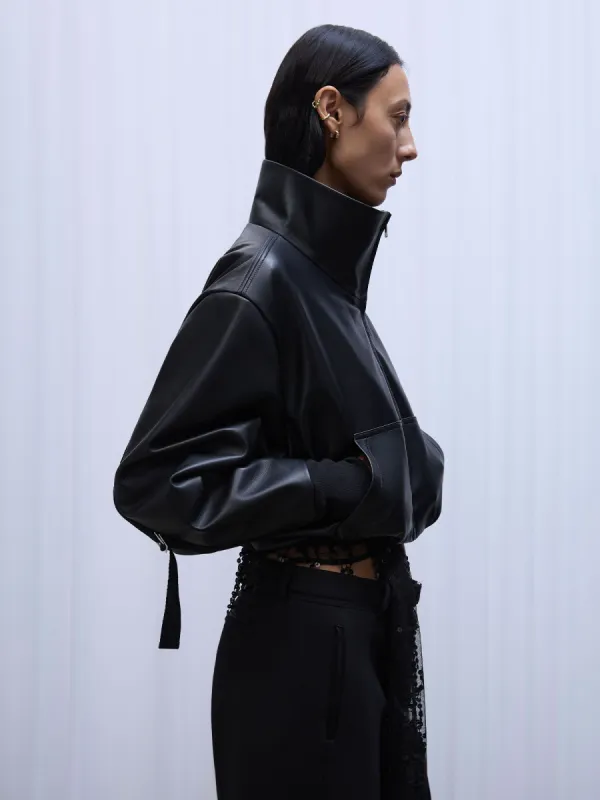 Seb Leather Bomber Jacket | Black sold by Paris Georgia