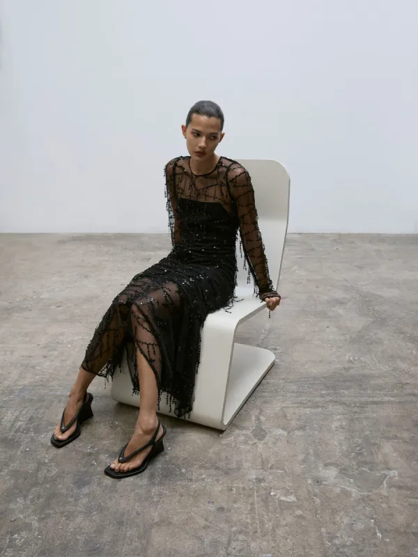 Bianca Fringe Dress | Black made by Paris Georgia