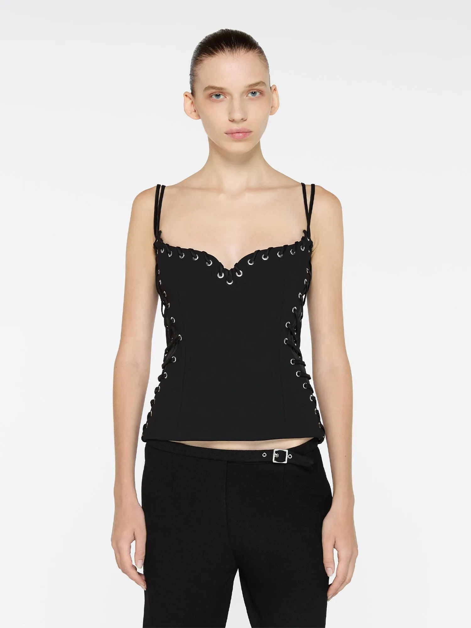 Eyelet Heart Singlet | Black sold by Paris Georgia