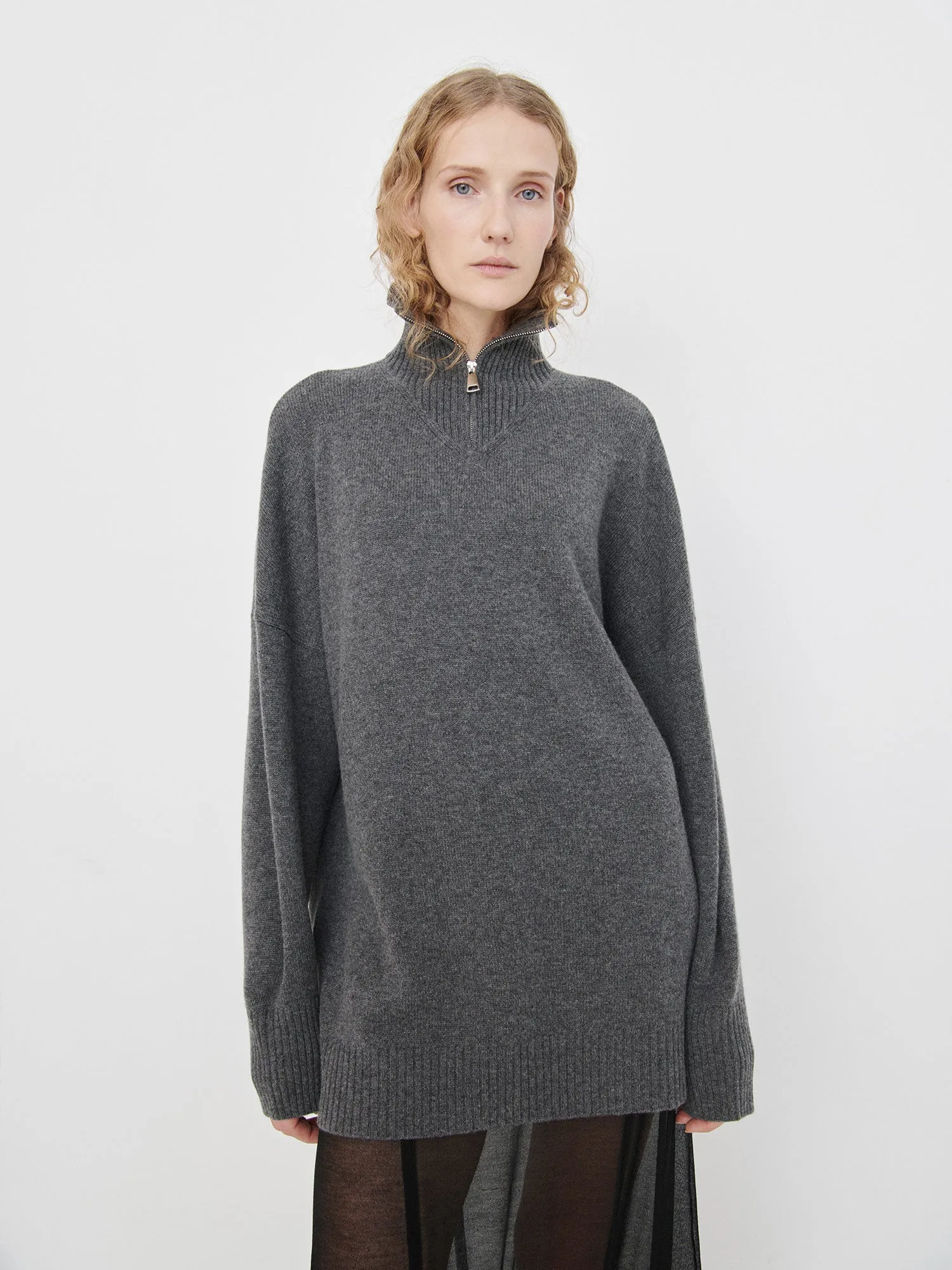 Elemental Oversized Zip Sweater | Charcoal sold by Paris Georgia