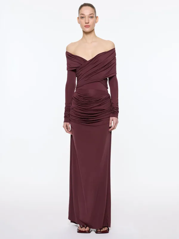 Raffy Draped Skirt | Oxblood sold by Paris Georgia