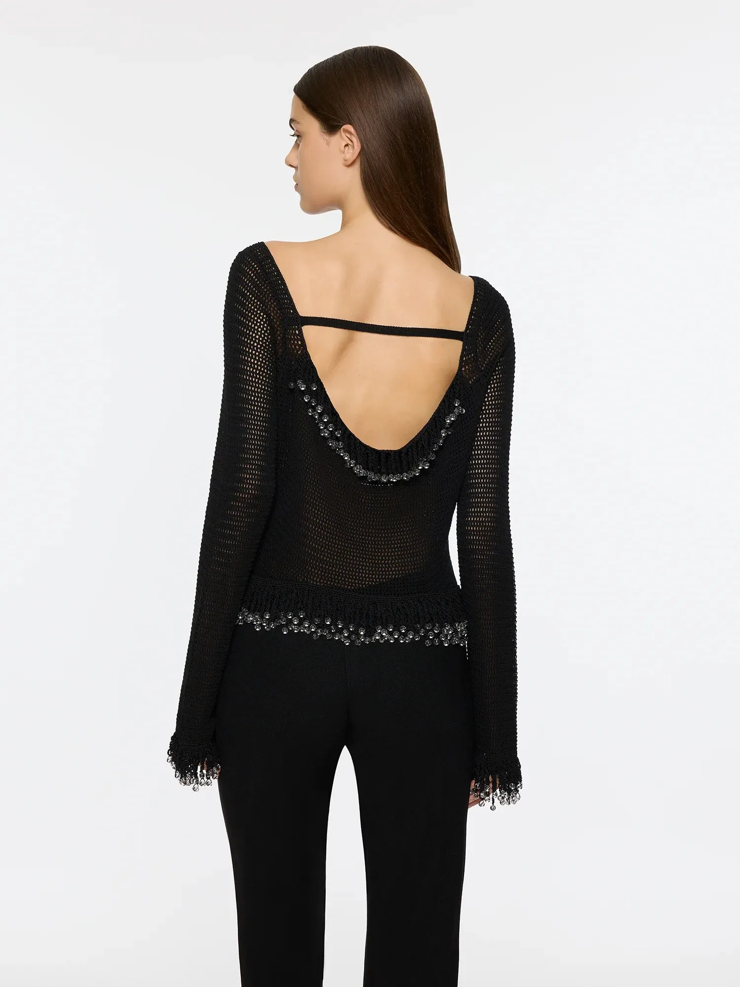 Fringe Long Sleeve Top | Black sold by Paris Georgia product image thumbnail 3