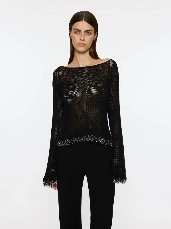 Fringe Long Sleeve Top | Black made by Paris Georgia