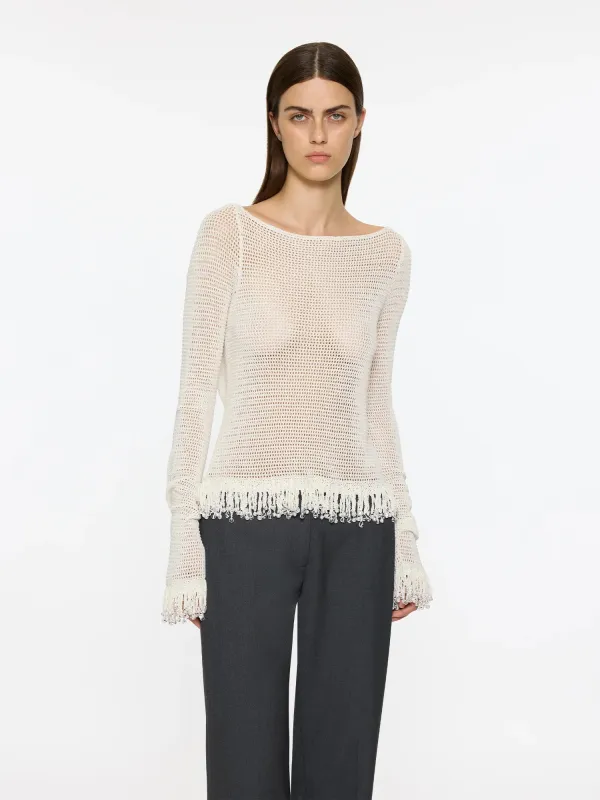 Fringe Long Sleeve Top | White made by Paris Georgia