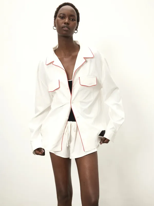 Elemental Boxy Poplin Shirt | White & Red Piping made by Paris Georgia