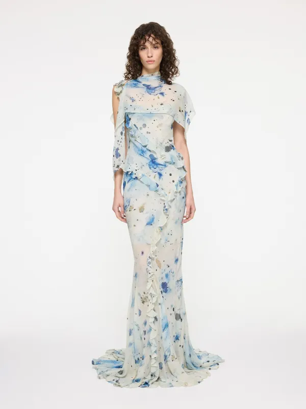 Romantic Ruffle Dress | Ocean Veil Print made by Paris Georgia