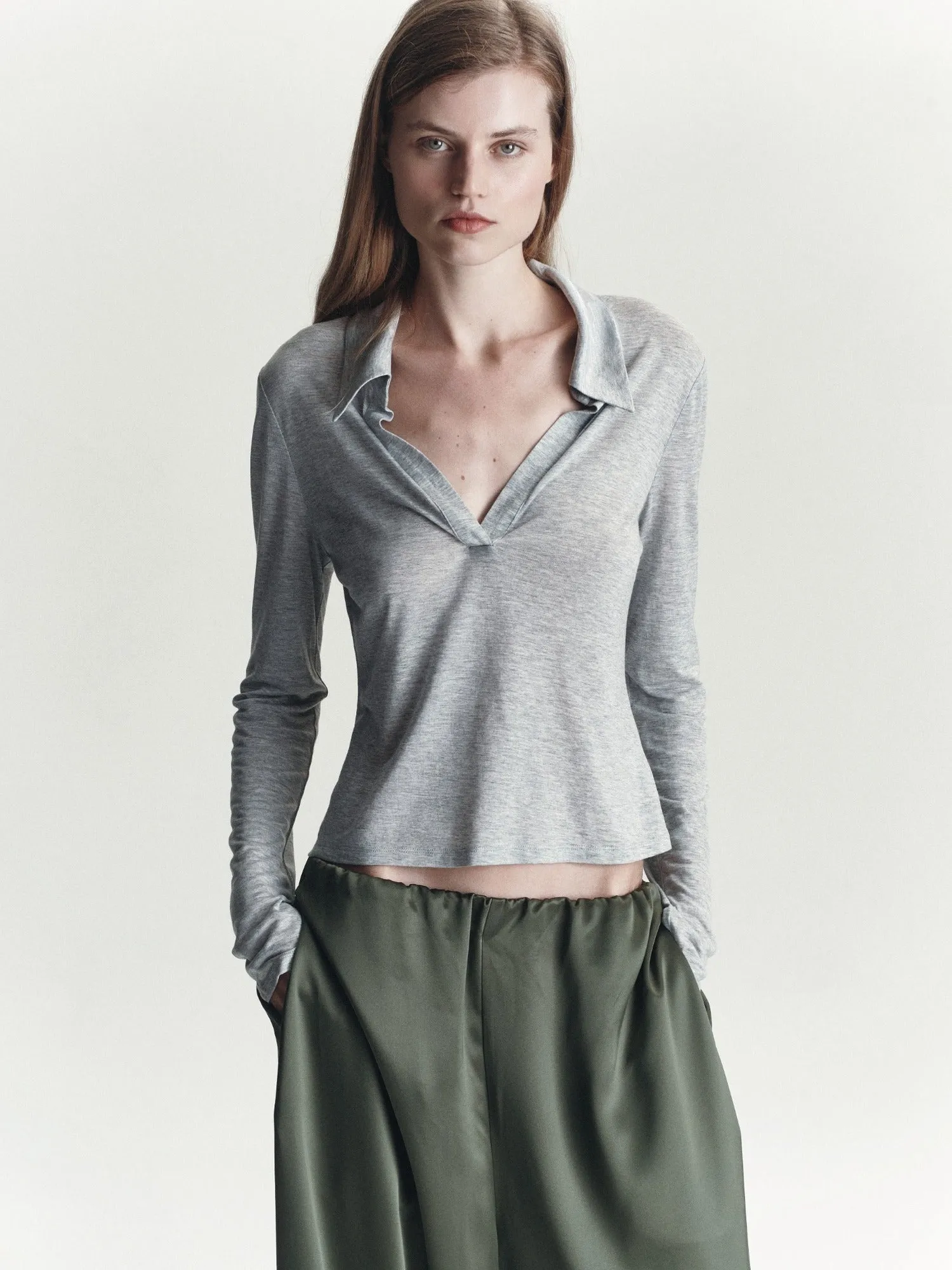 Sheer Polo | Gray sold by Paris Georgia