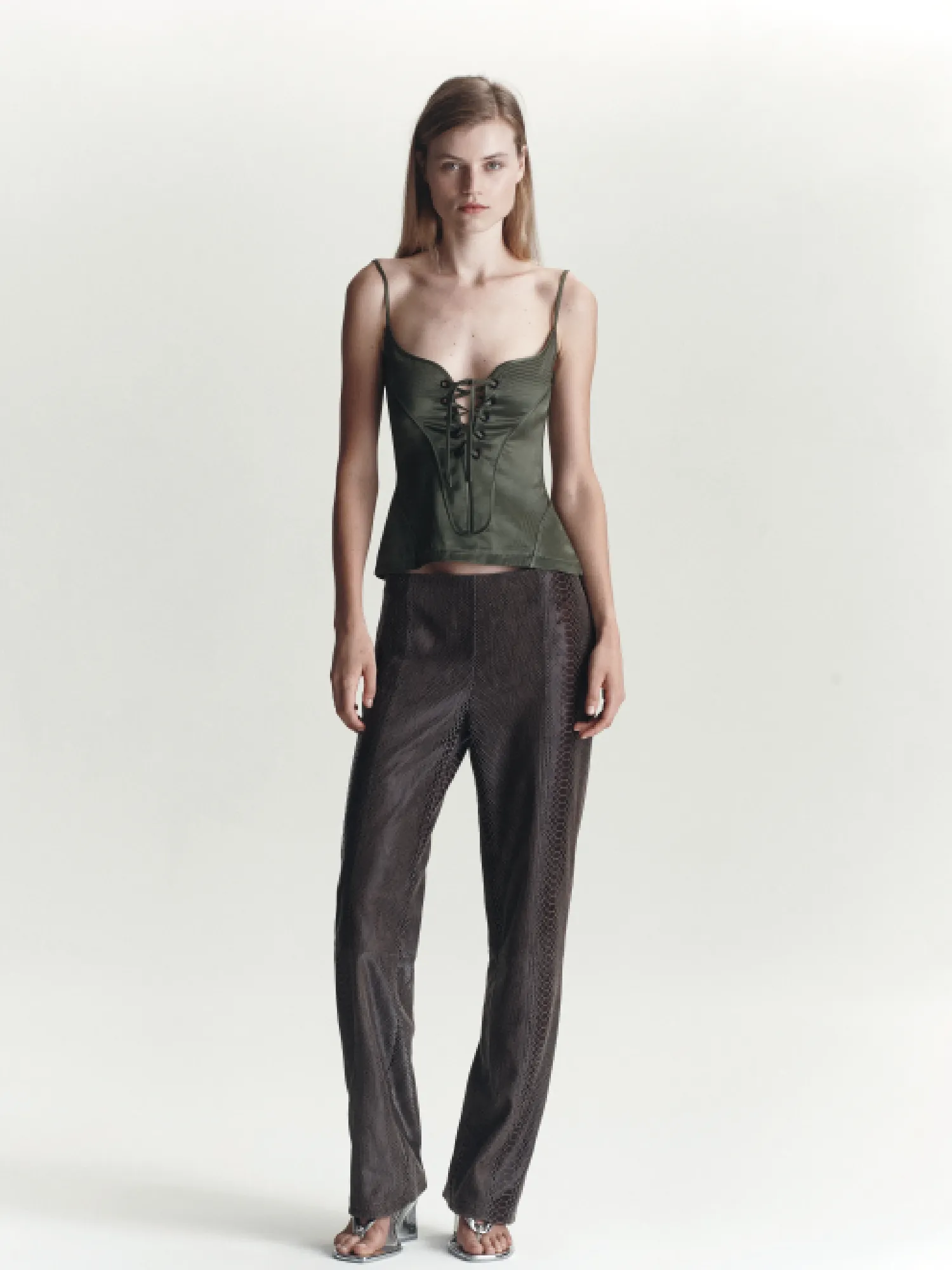 Python Leather Trouser | Tabacco Snake Skin sold by Paris Georgia