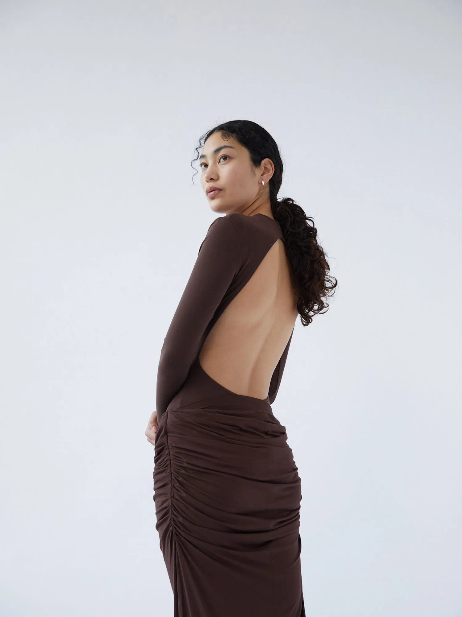 Backless Bodysuit | Cocoa sold by Paris Georgia