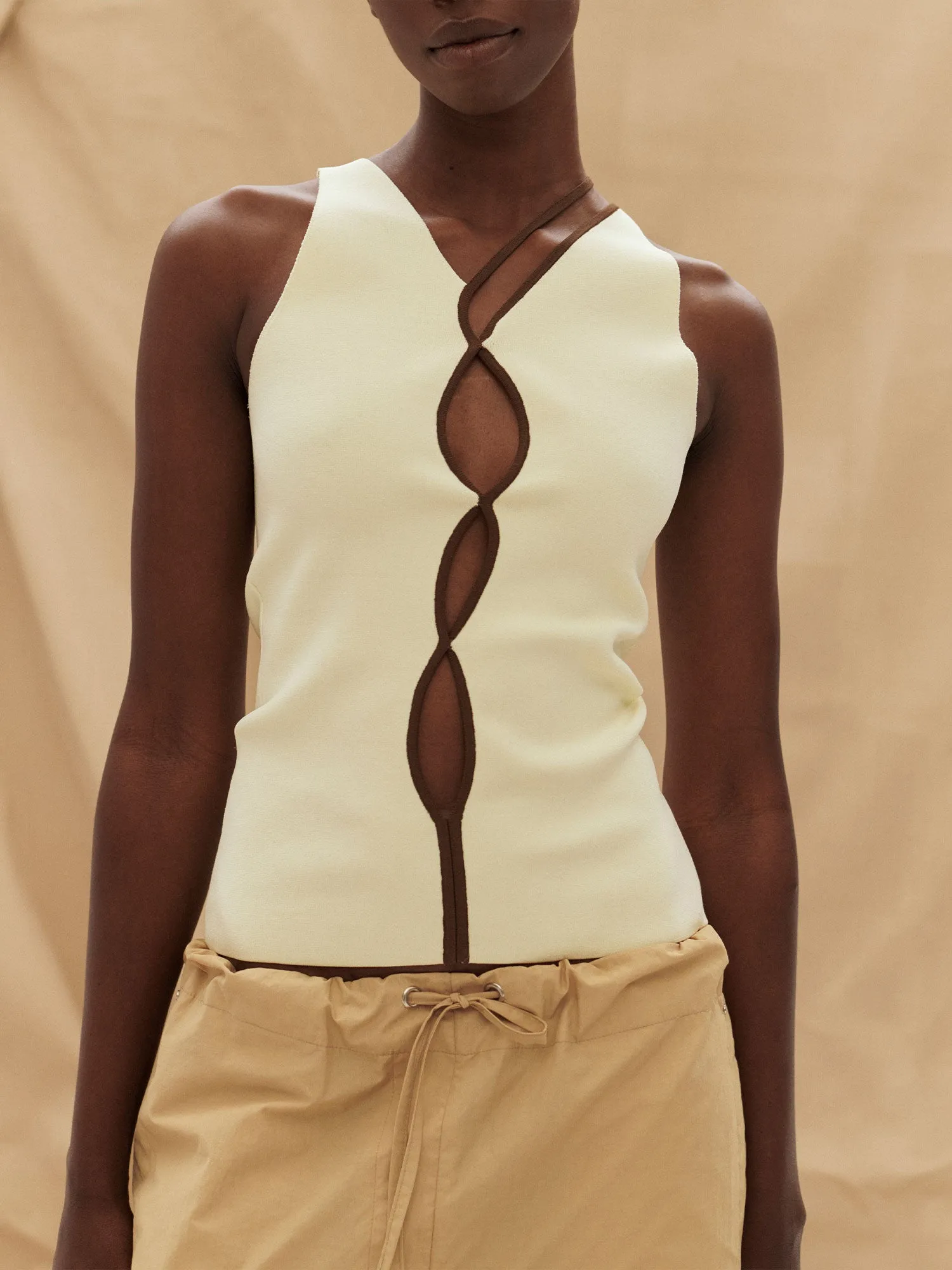 07 SQUIGGLE SINGLET | CREAM WITH CAROB sold by Paris Georgia