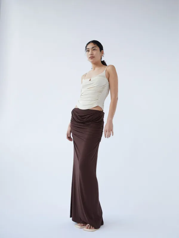 Raffy Draped Skirt | Cocoa sold by Paris Georgia