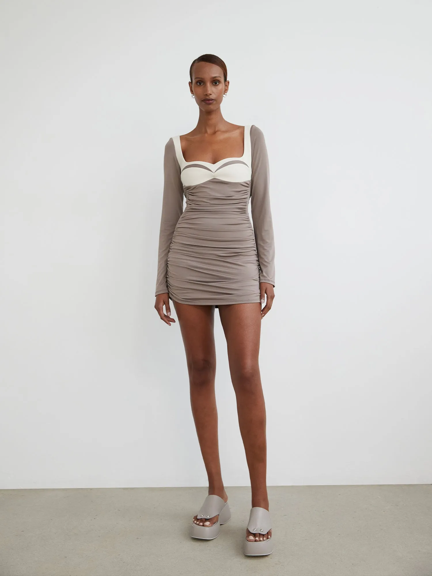 08 Talulah Mini Dress | Concrete/ Cream sold by Paris Georgia