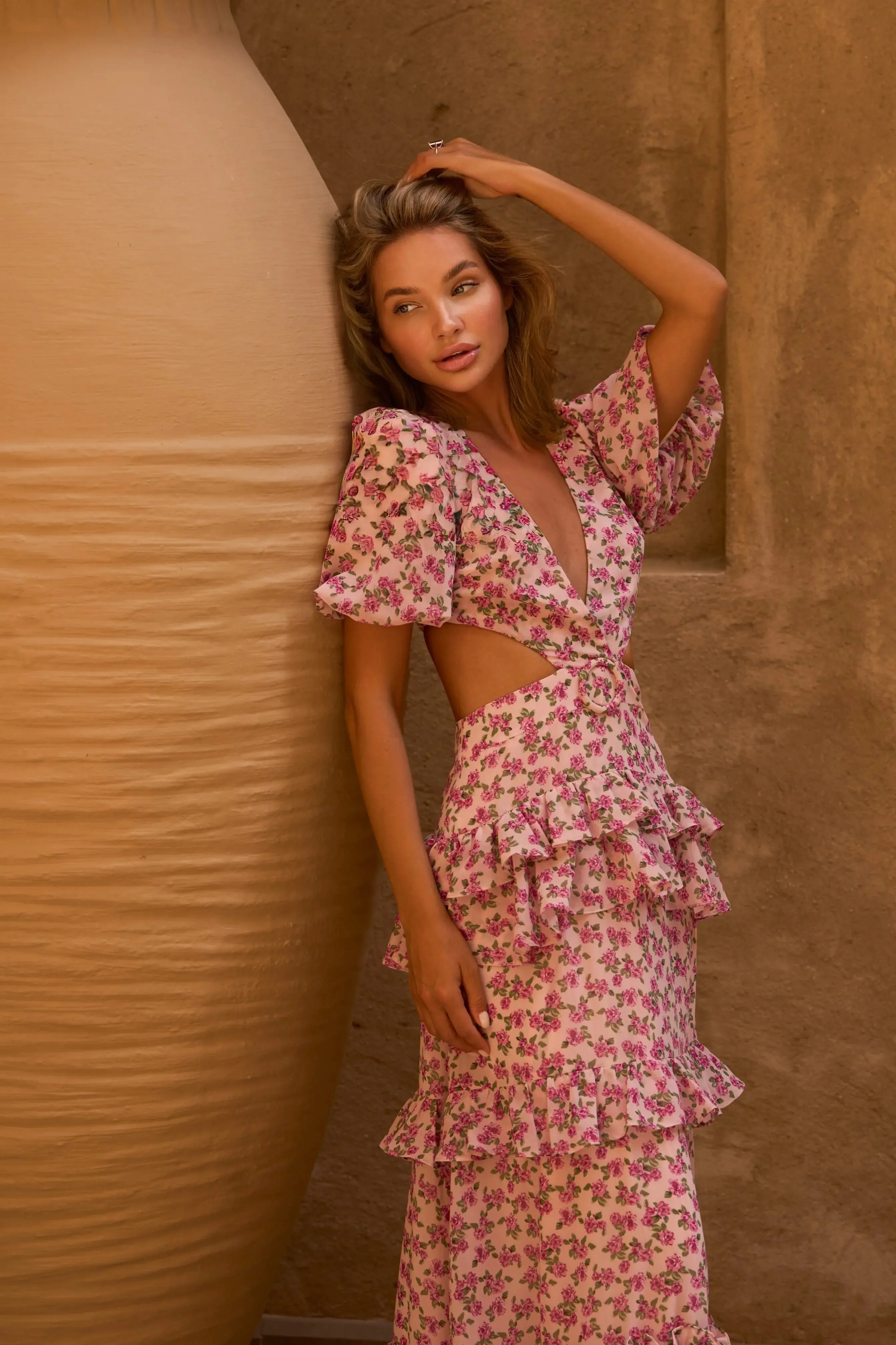 Pink Floral Cassini Cap Sleeve Parallel