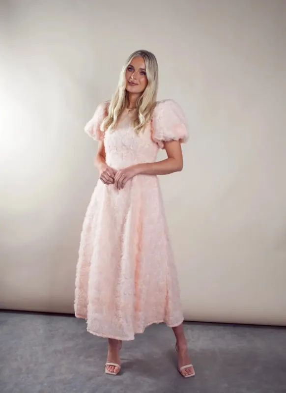 Blush Pink Puff Sleeve Dress sold by Anne Louise Boutique