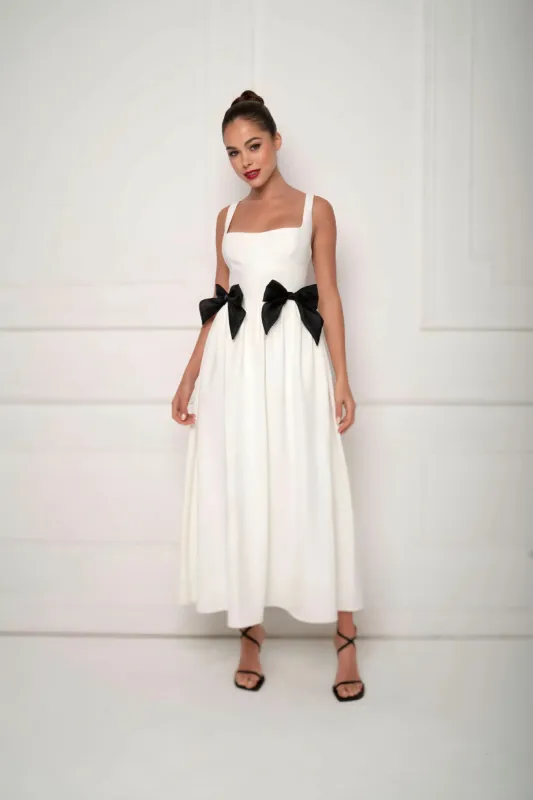 White Bow Midi Dress sold by Anne Louise Boutique