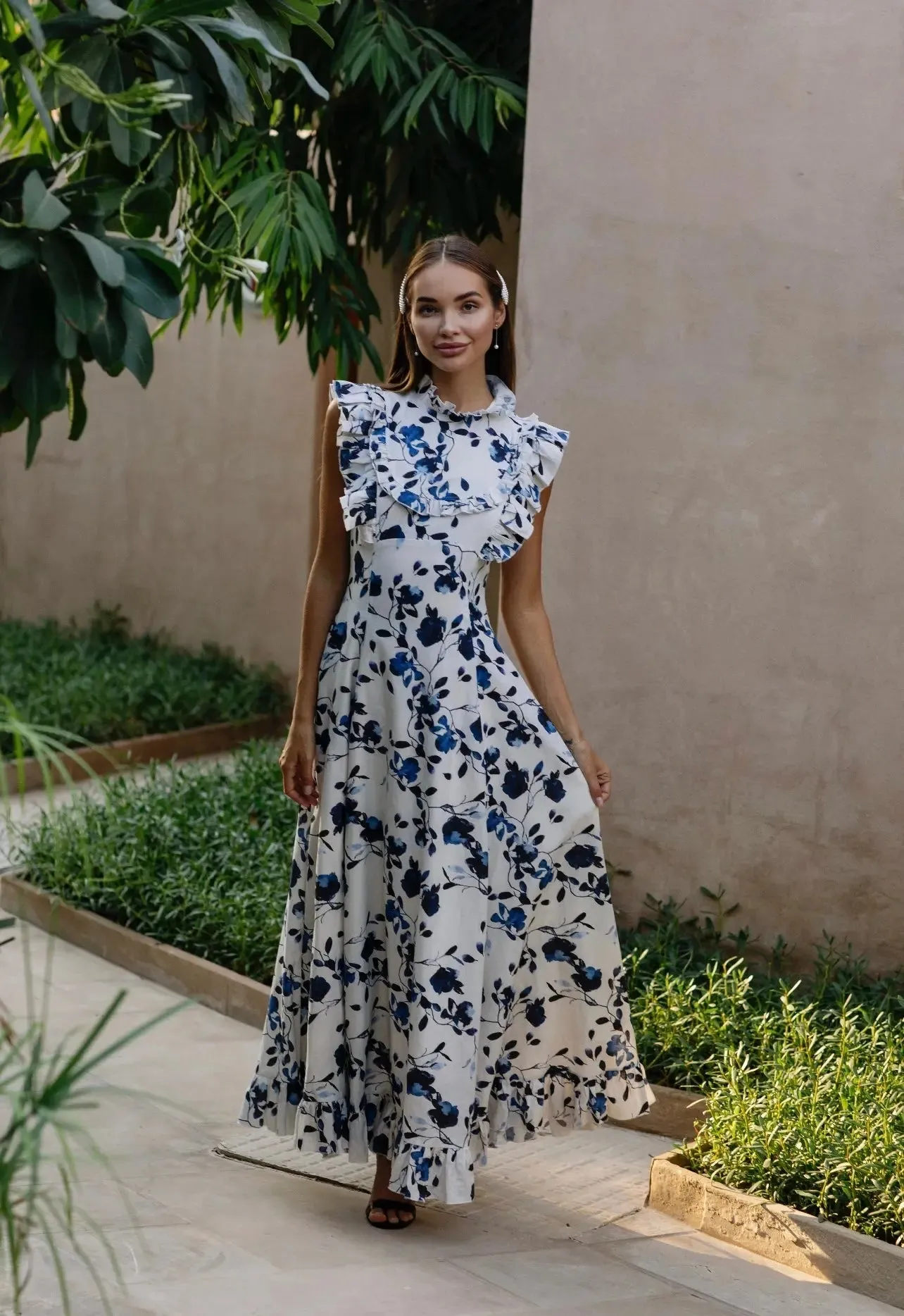 Everly Maxi Dress In Blue and White sold by Anne Louise Boutique