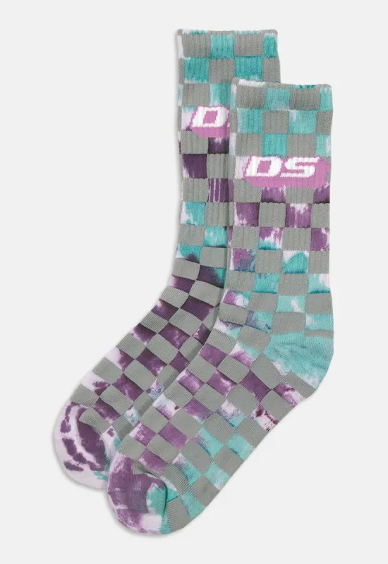 Tie Dye Checkerboard Socks sold by Damaged Society