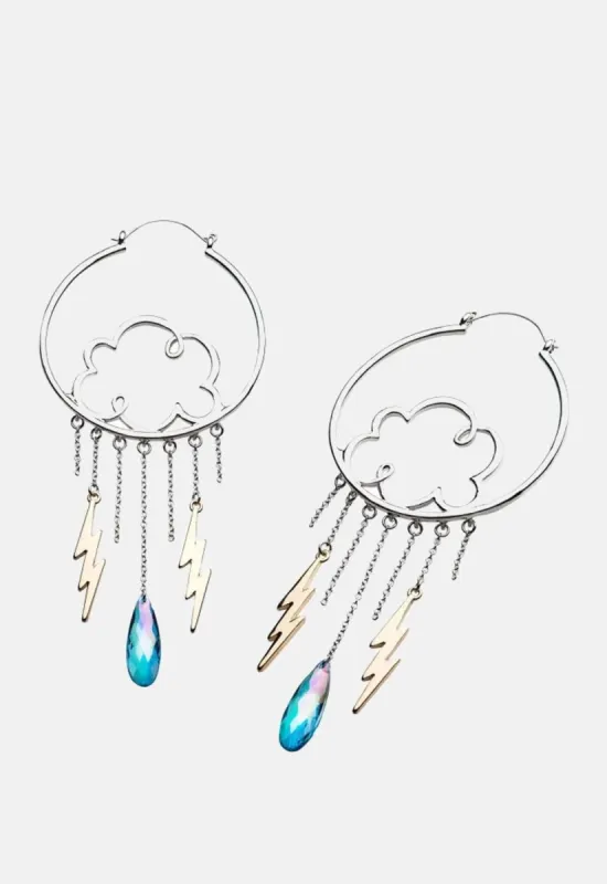 Dangling Lightning Bolt Plug Hoops sold by Damaged Society