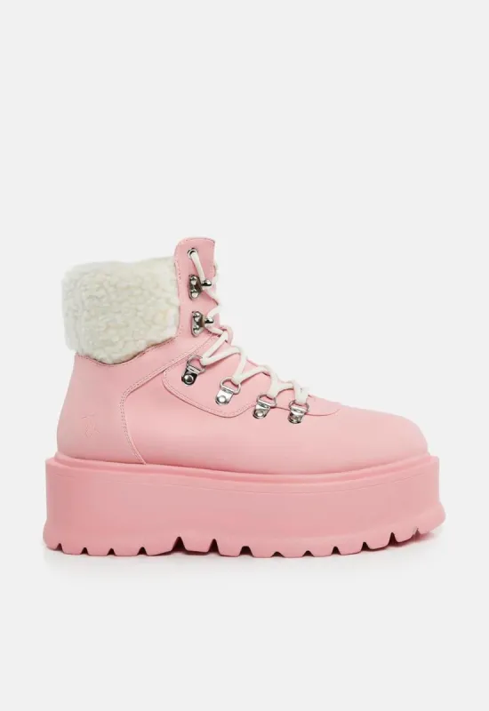 Kaldor Baby Pink Fur Platform Boots sold by Damaged Society