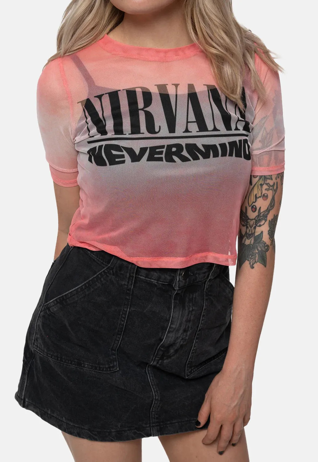 Nevermind Wavy Logo Mesh Crop Top sold by Damaged Society product image thumbnail 3