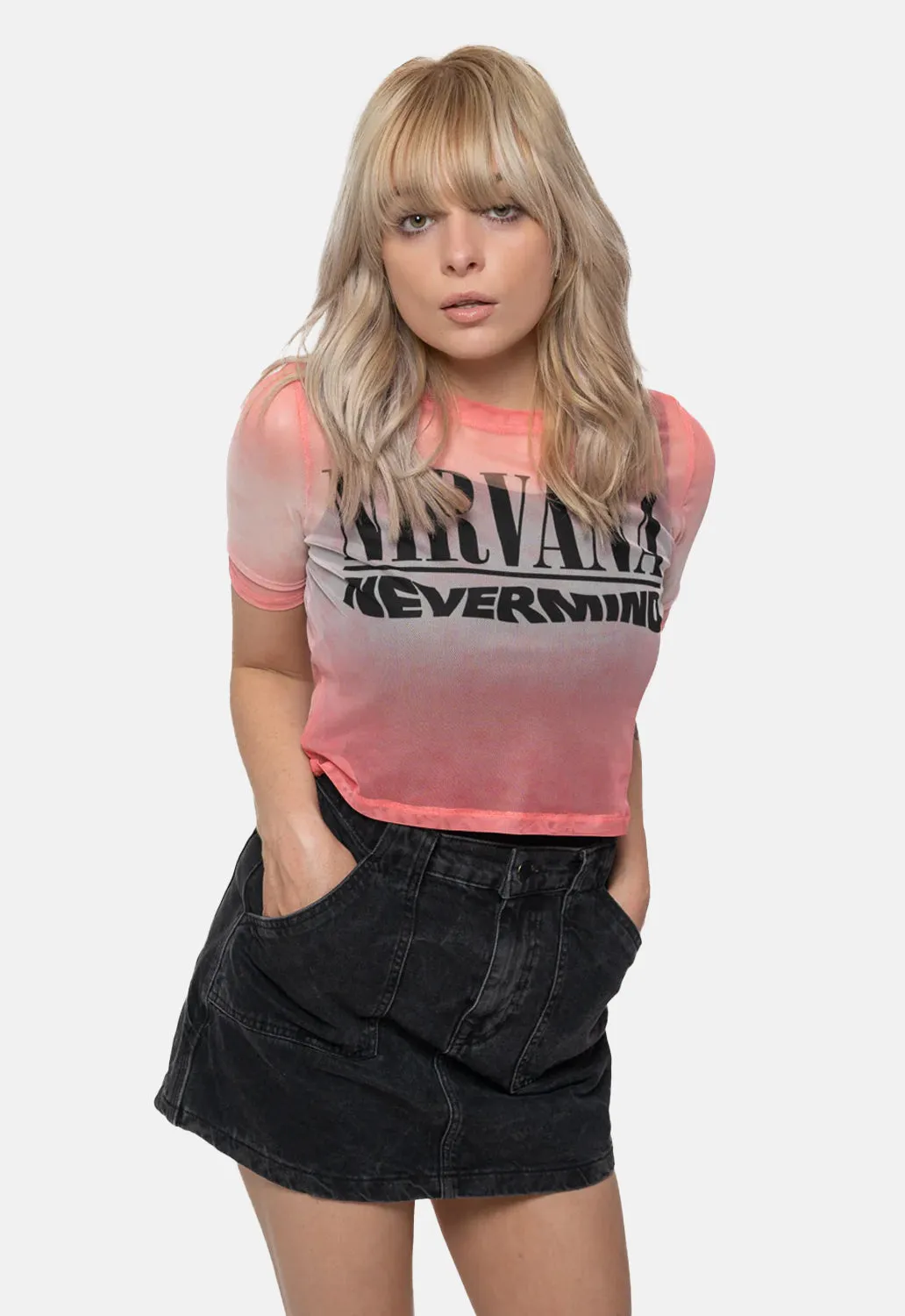 Nevermind Wavy Logo Mesh Crop Top sold by Damaged Society product image thumbnail 2