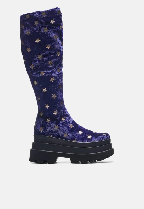 Celestial Dusk Trident Velvet Long Boots sold by Damaged Society