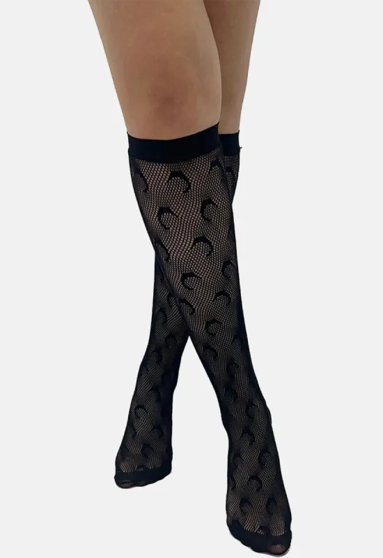 Crescent Moon Net Knee High Socks sold by Damaged Society