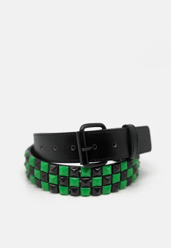 3 Row Check Pyramid Studded Belt sold by Damaged Society