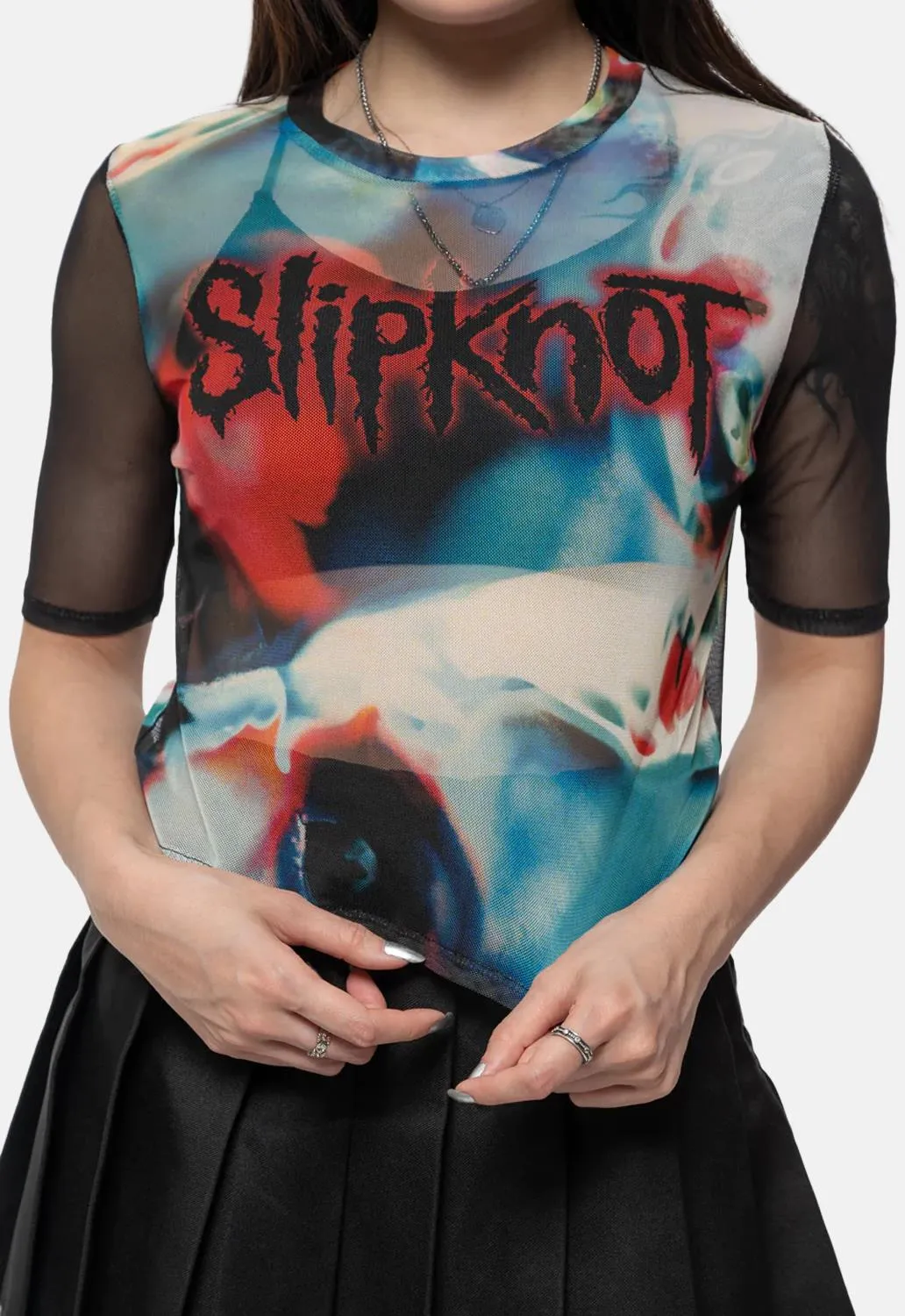 Face & Logo Mesh Crop Top sold by Damaged Society product image thumbnail 2