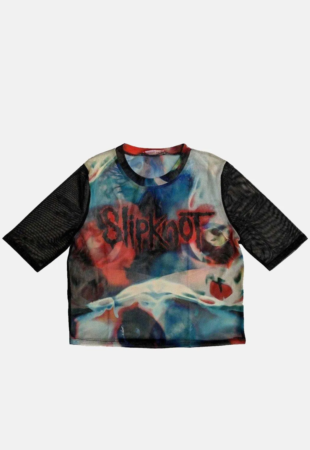 Face & Logo Mesh Crop Top sold by Damaged Society