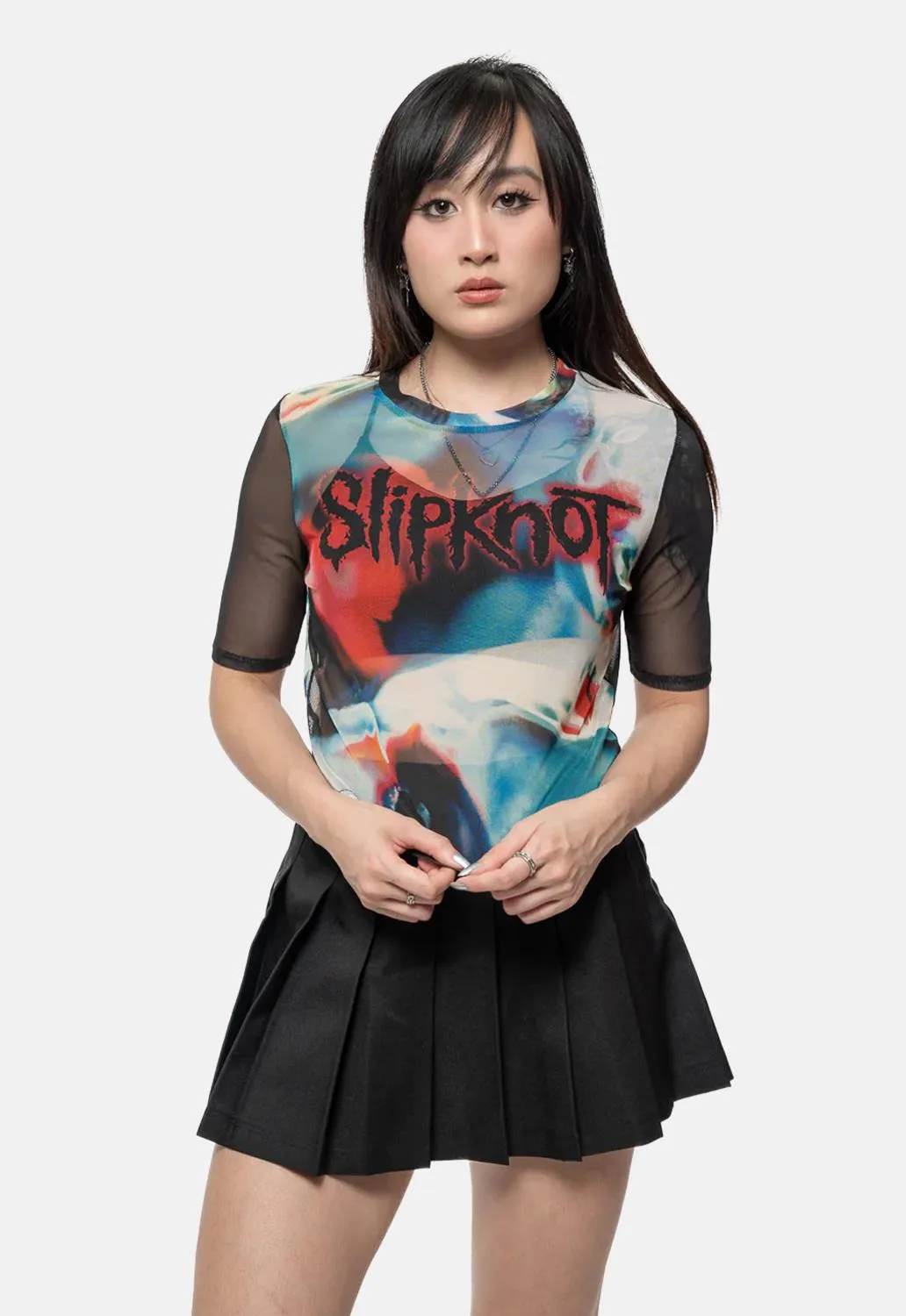 Face & Logo Mesh Crop Top sold by Damaged Society product image thumbnail 3