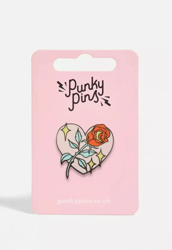 Rose In Heart Pin Badge sold by Damaged Society