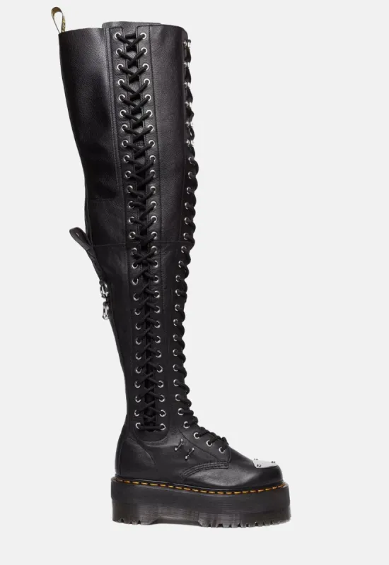 Max Virginia Leather Knee High Platform Boots sold by Damaged Society