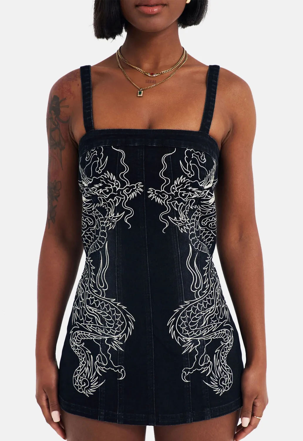 Dragon Flame Denim Mini Dress sold by Damaged Society product image thumbnail 3