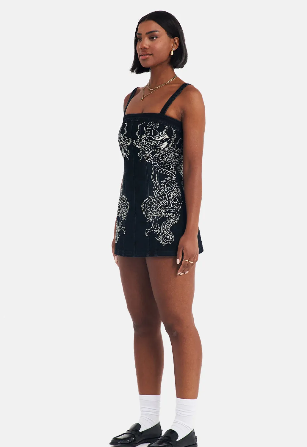 Dragon Flame Denim Mini Dress sold by Damaged Society product image thumbnail 5