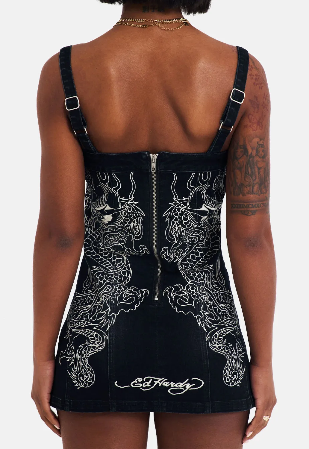 Dragon Flame Denim Mini Dress sold by Damaged Society product image thumbnail 4